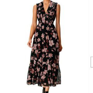 Eshakti Black Smocked Empire Floral Print Georgette Dress 2X NWOT